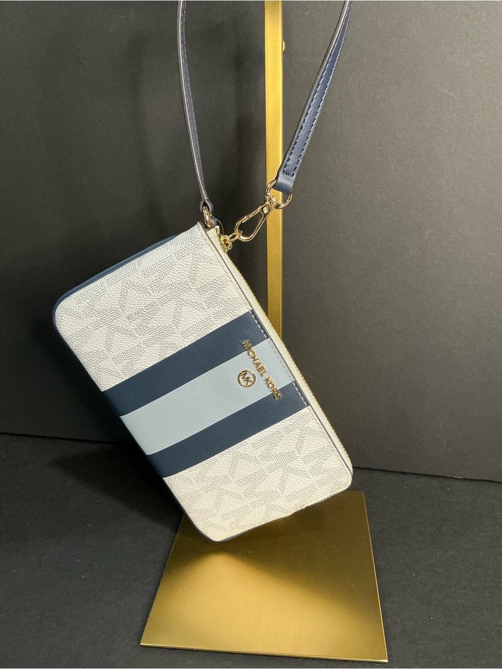 Michael Kors Navy and Light Blue Stripe Signature Wristlet